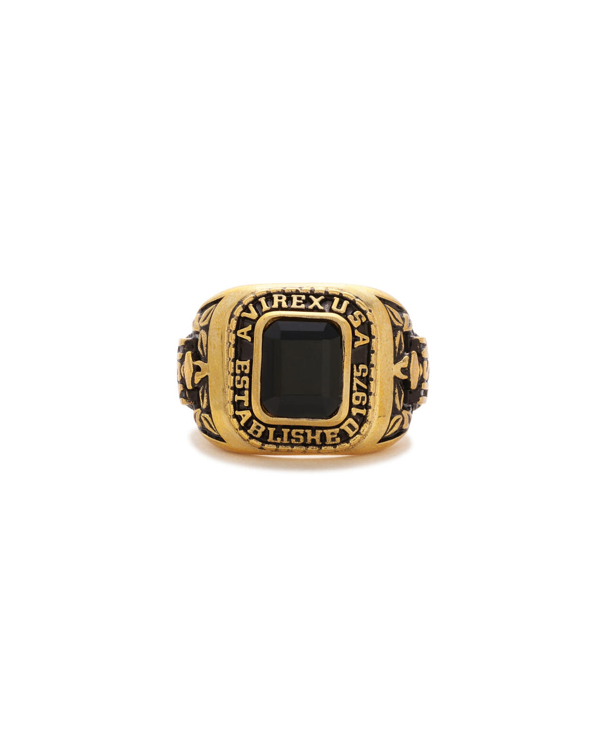 《AVIREX by J.H.M CO.,LTD.》BRASS COLLEGE RING WITH ONYX ”USN”