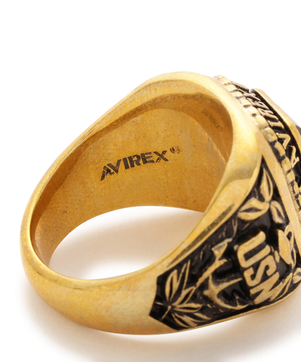 《AVIREX by J.H.M CO.,LTD.》BRASS COLLEGE RING WITH ONYX ”USN”