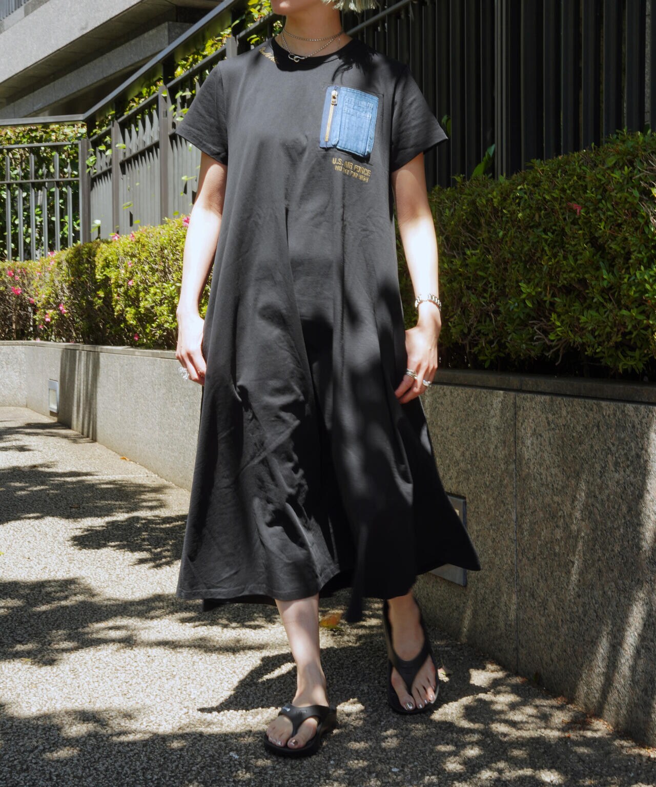 デニム ポケット フレア ワンピース/DENIM POCKET FLARE ONEPICE