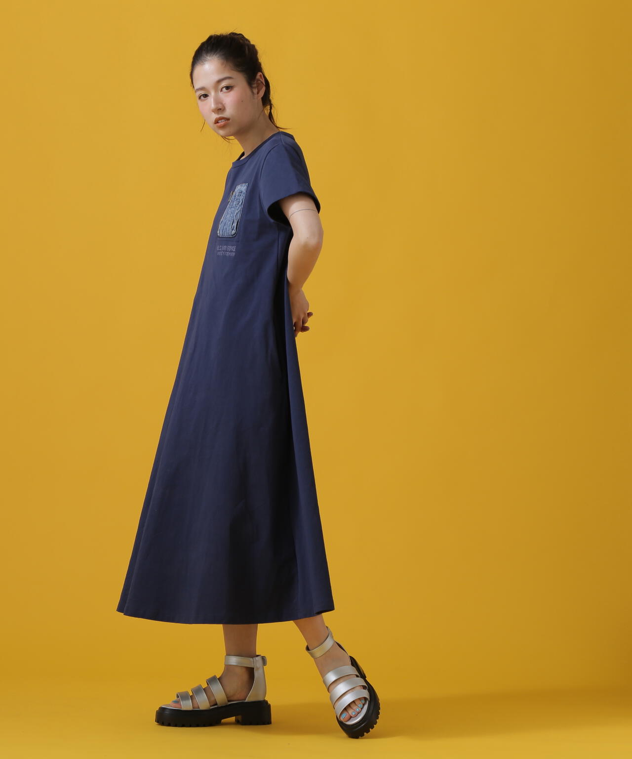 デニム ポケット フレア ワンピース/DENIM POCKET FLARE ONEPICE