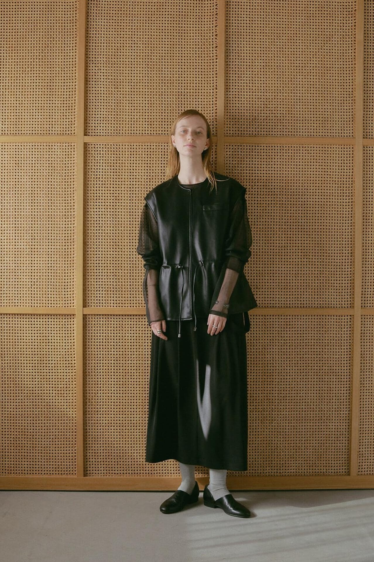 MANOF/マノフ/VEGAN LEATHER DRAWSTRING VEST