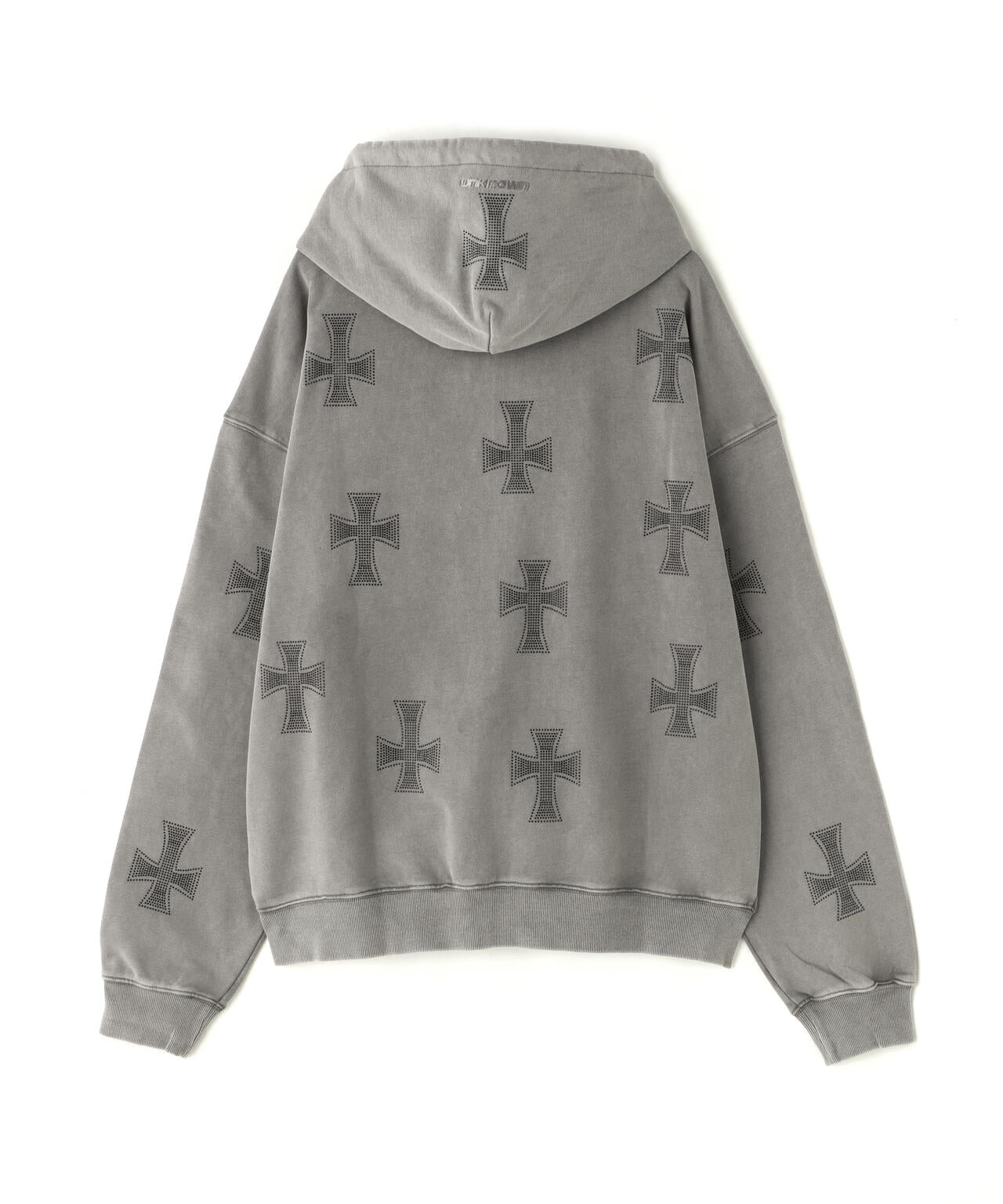 UNKNOWNLONDON/アンノウンロンドン/WASH GREY×BLACK CROSS ZIP HOODIE