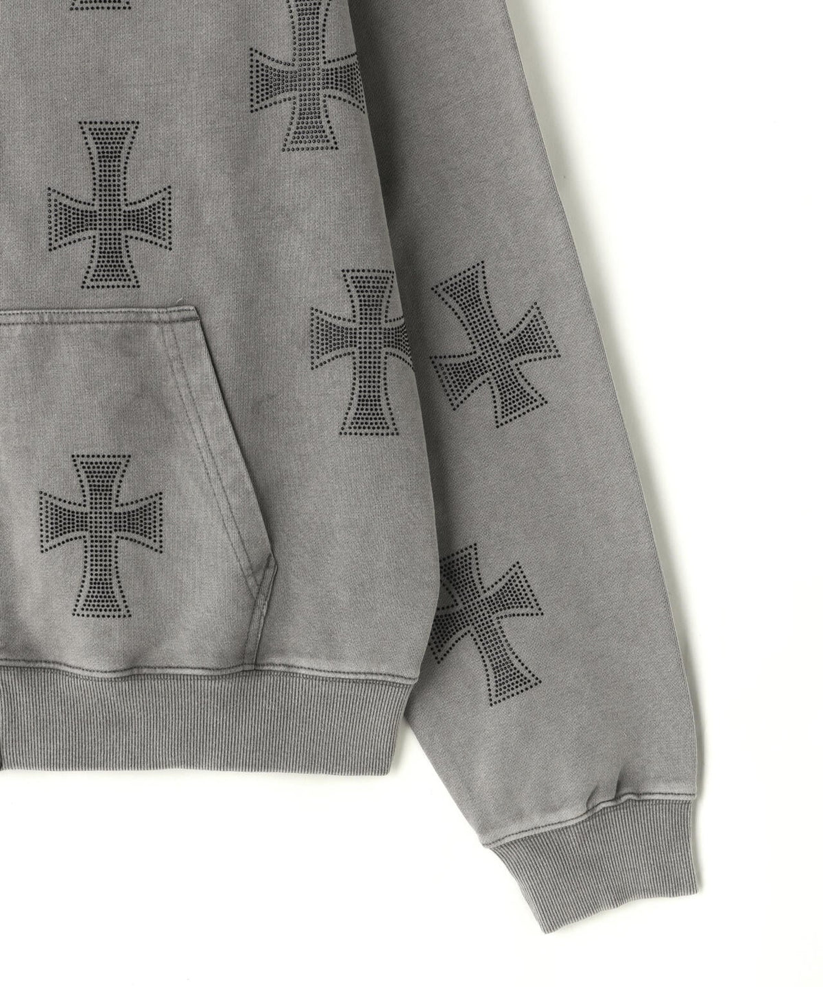 UNKNOWNLONDON/アンノウンロンドン/WASH GREY×BLACK CROSS ZIP HOODIE