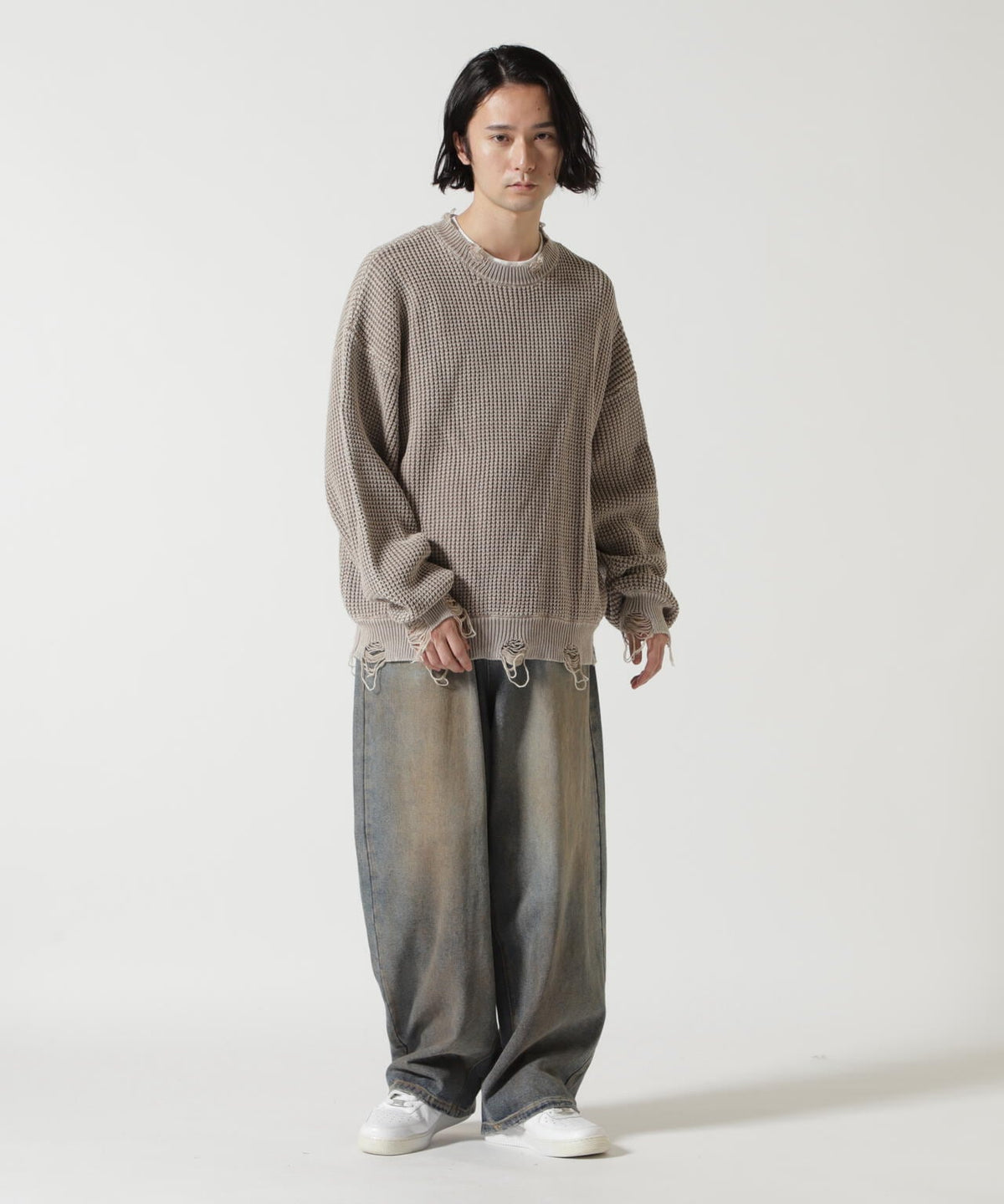 【WEB&DEPOT限定】Dankeschon/ダンケシェーン/PIGMENT STONEWASH DAMAGE AZE CREWNECK