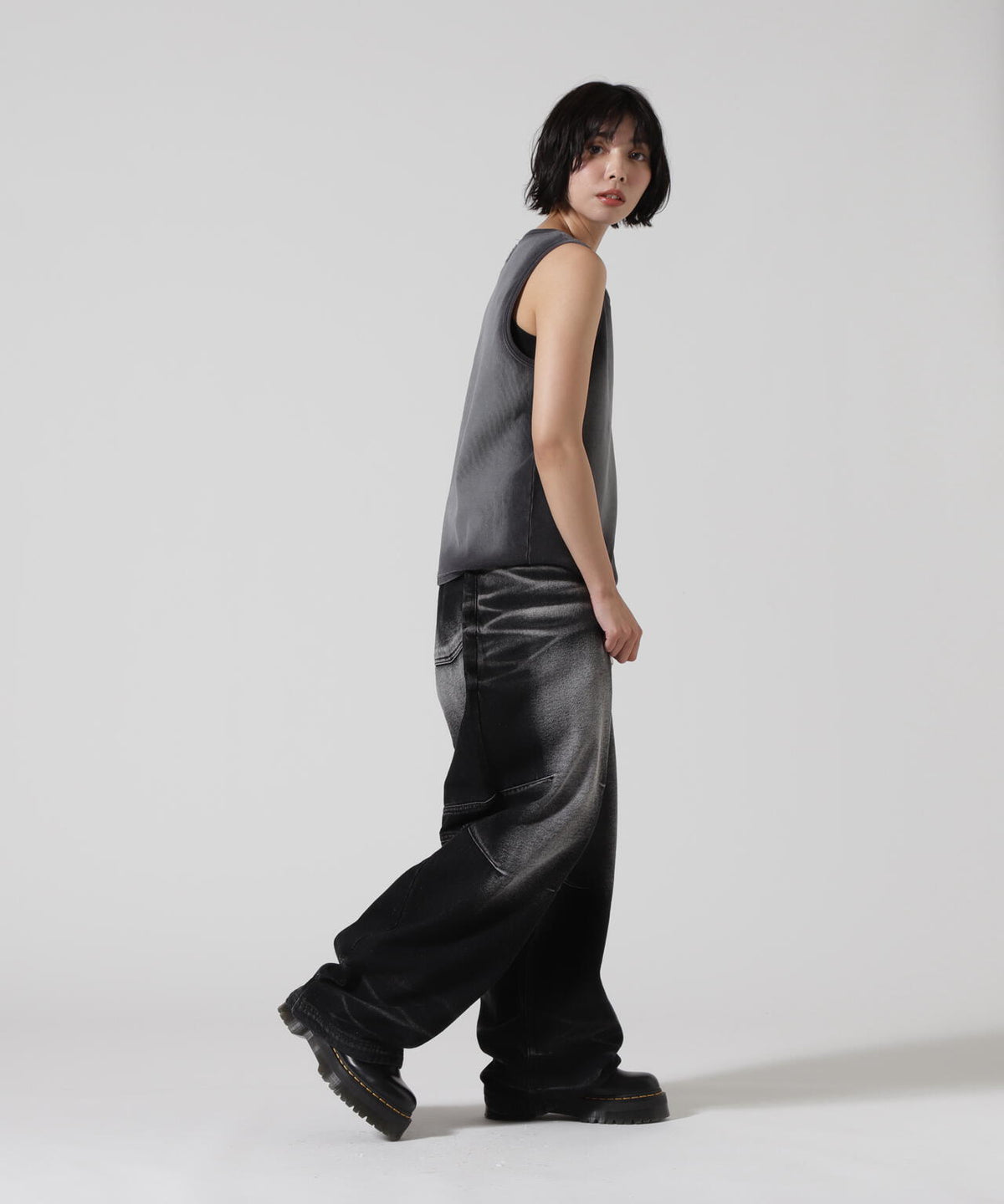 BLR/ビーエルアール/EMBOSSED WAVE W DENIM PANTS BLACK