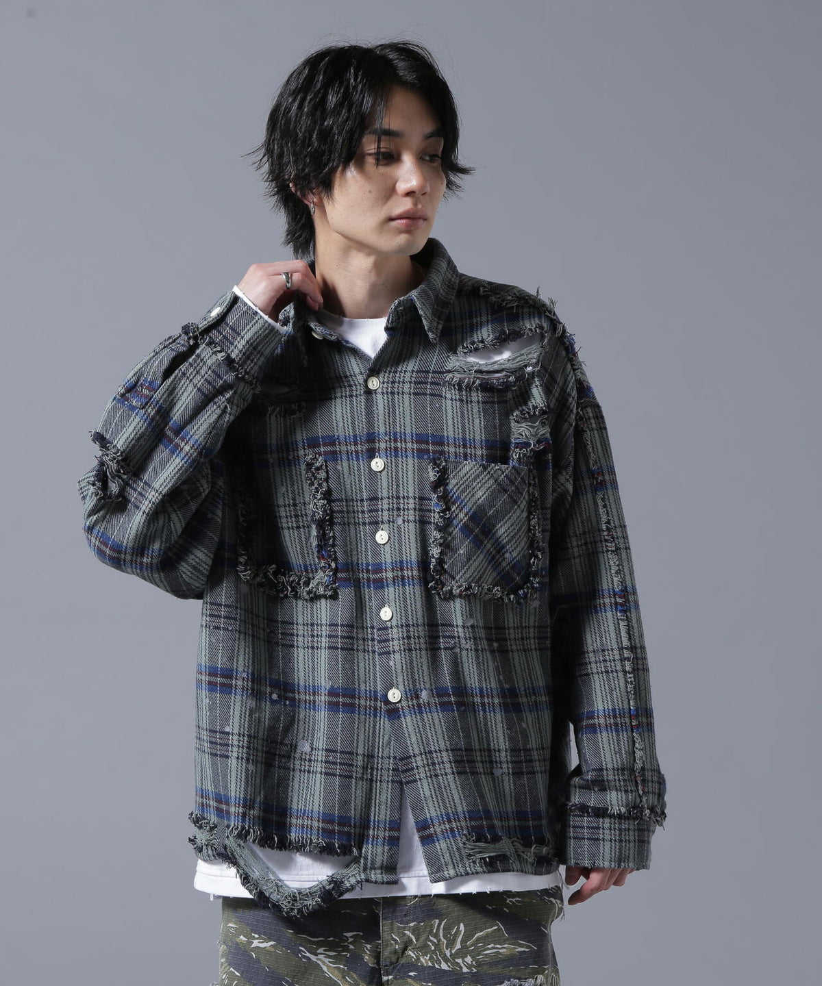 DankeSchon/ダンケシェーン/PIGMENT DAMAGE FLANNEL CHECK LONG SLEEVE SHIRTS