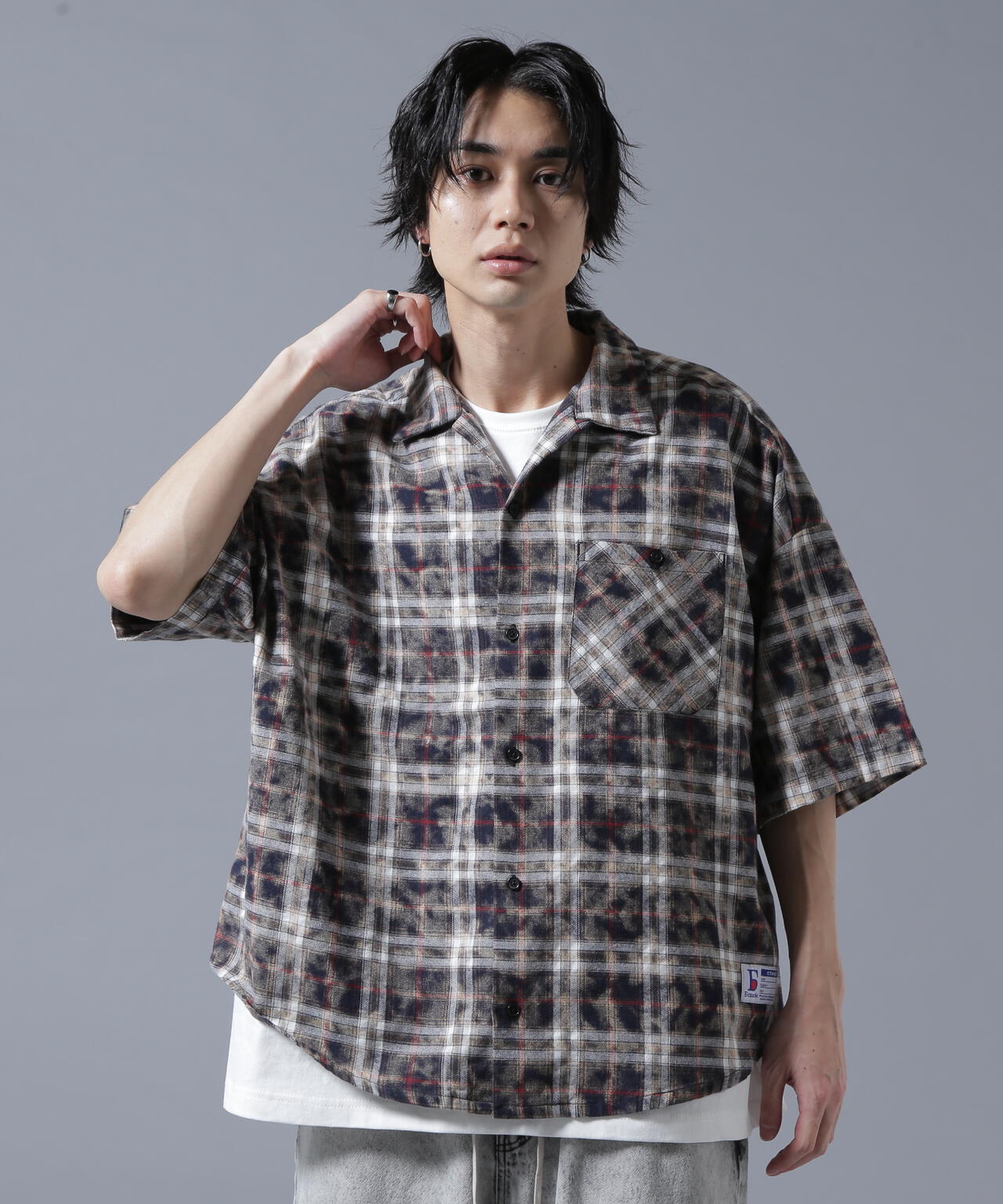 【WEB&DEPOT限定】DankeSchon/ダンケシェーン/BLEACH CHECK OPEN COLLER SHIRTS