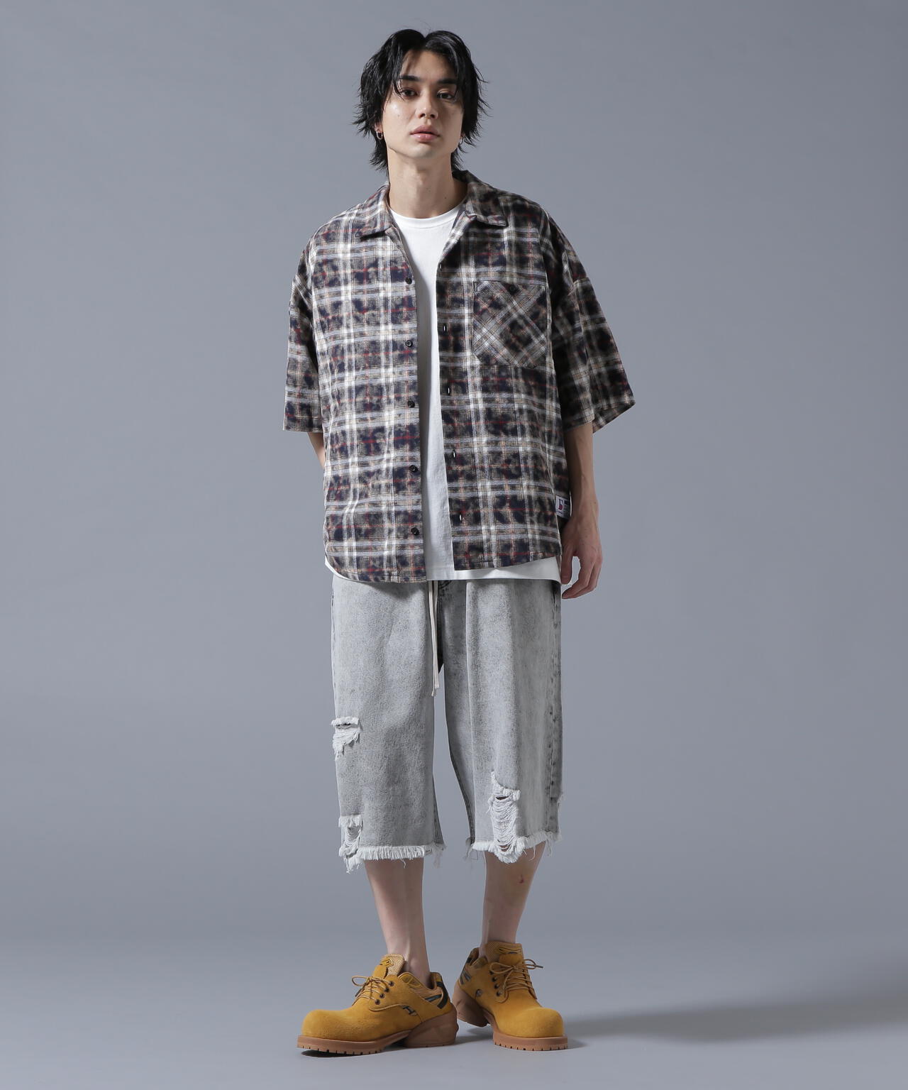 【WEB&DEPOT限定】DankeSchon/ダンケシェーン/BLEACH CHECK OPEN COLLER SHIRTS