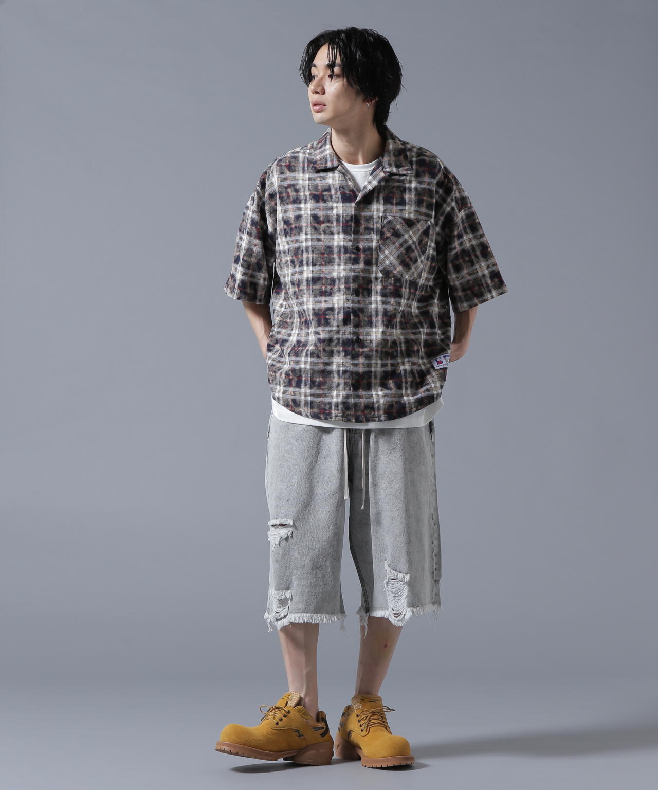 【WEB&DEPOT限定】DankeSchon/ダンケシェーン/BLEACH CHECK OPEN COLLER SHIRTS