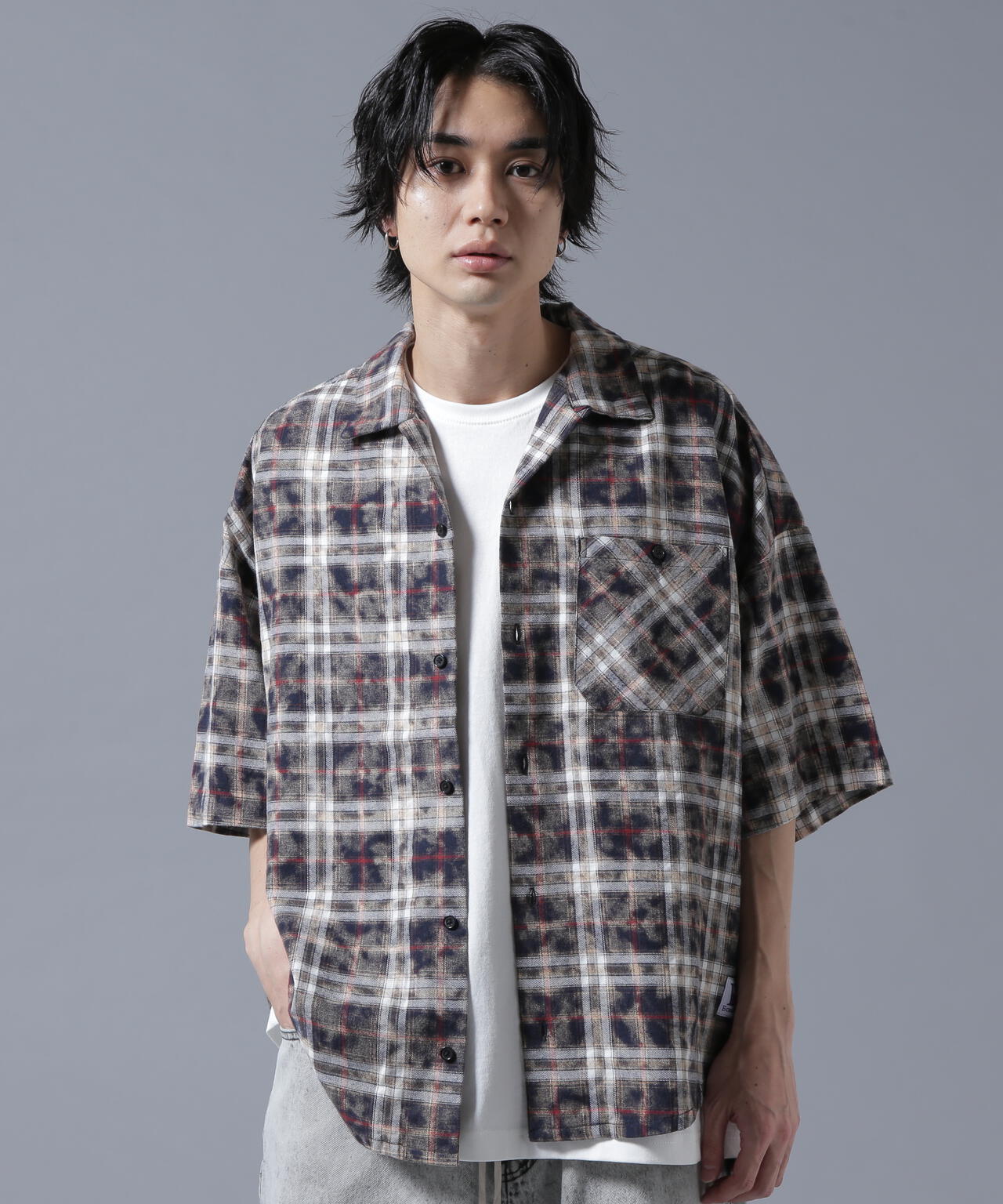 【WEB&DEPOT限定】DankeSchon/ダンケシェーン/BLEACH CHECK OPEN COLLER SHIRTS