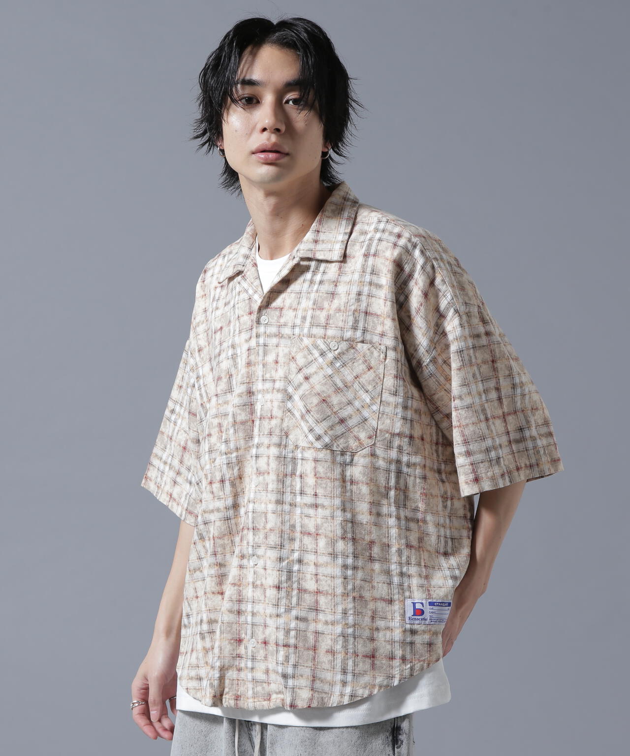 【WEB&DEPOT限定】DankeSchon/ダンケシェーン/BLEACH CHECK OPEN COLLER SHIRTS