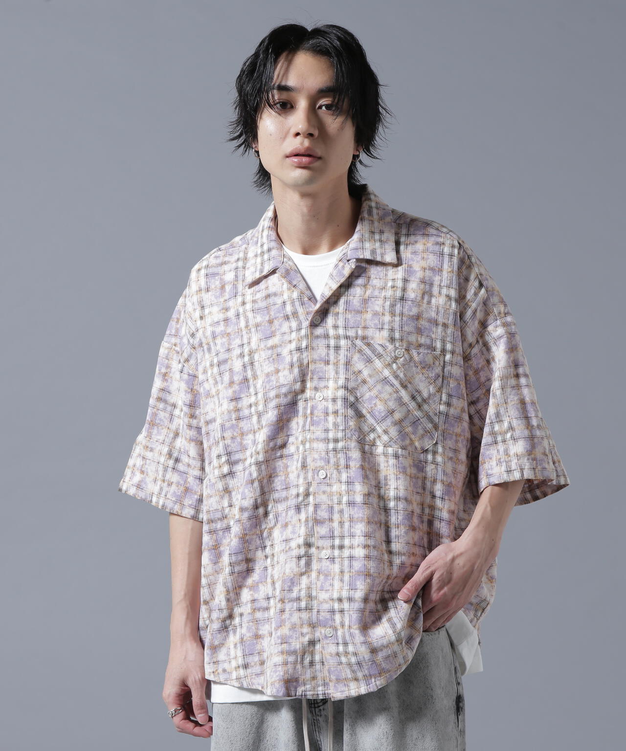 【WEB&DEPOT限定】DankeSchon/ダンケシェーン/BLEACH CHECK OPEN COLLER SHIRTS