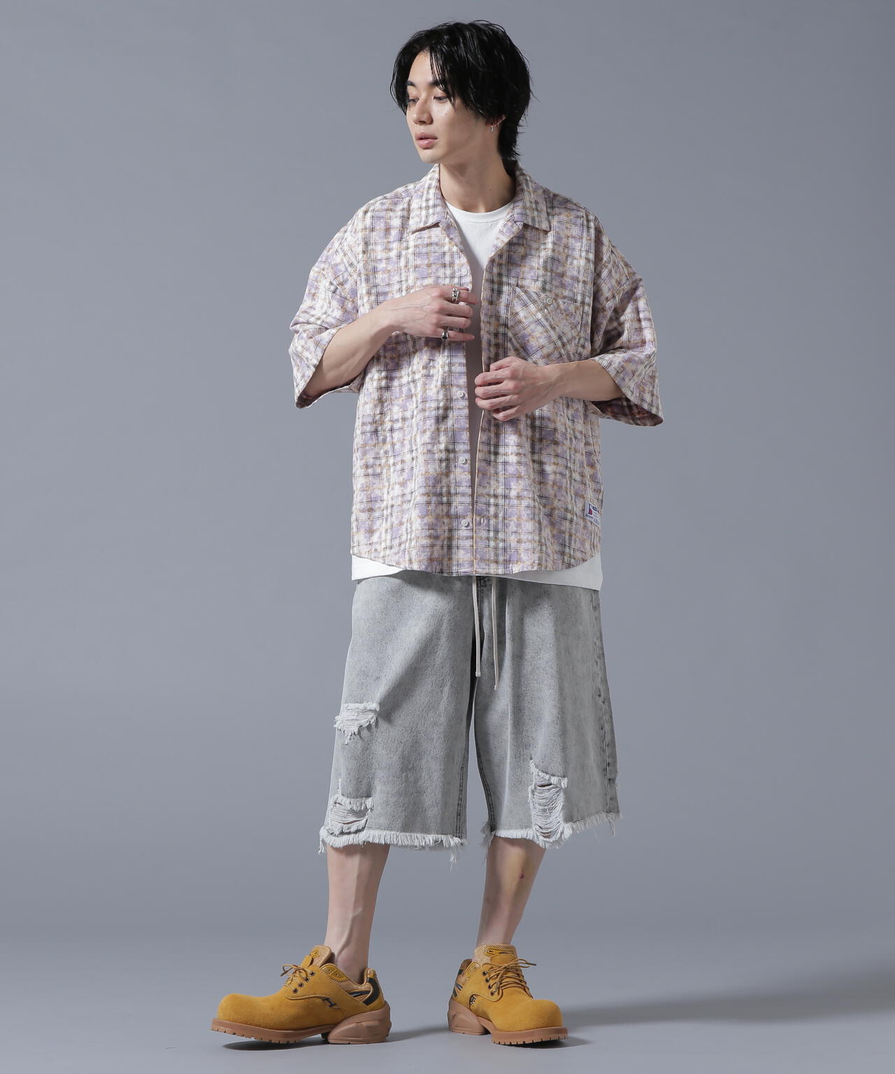 【WEB&DEPOT限定】DankeSchon/ダンケシェーン/BLEACH CHECK OPEN COLLER SHIRTS