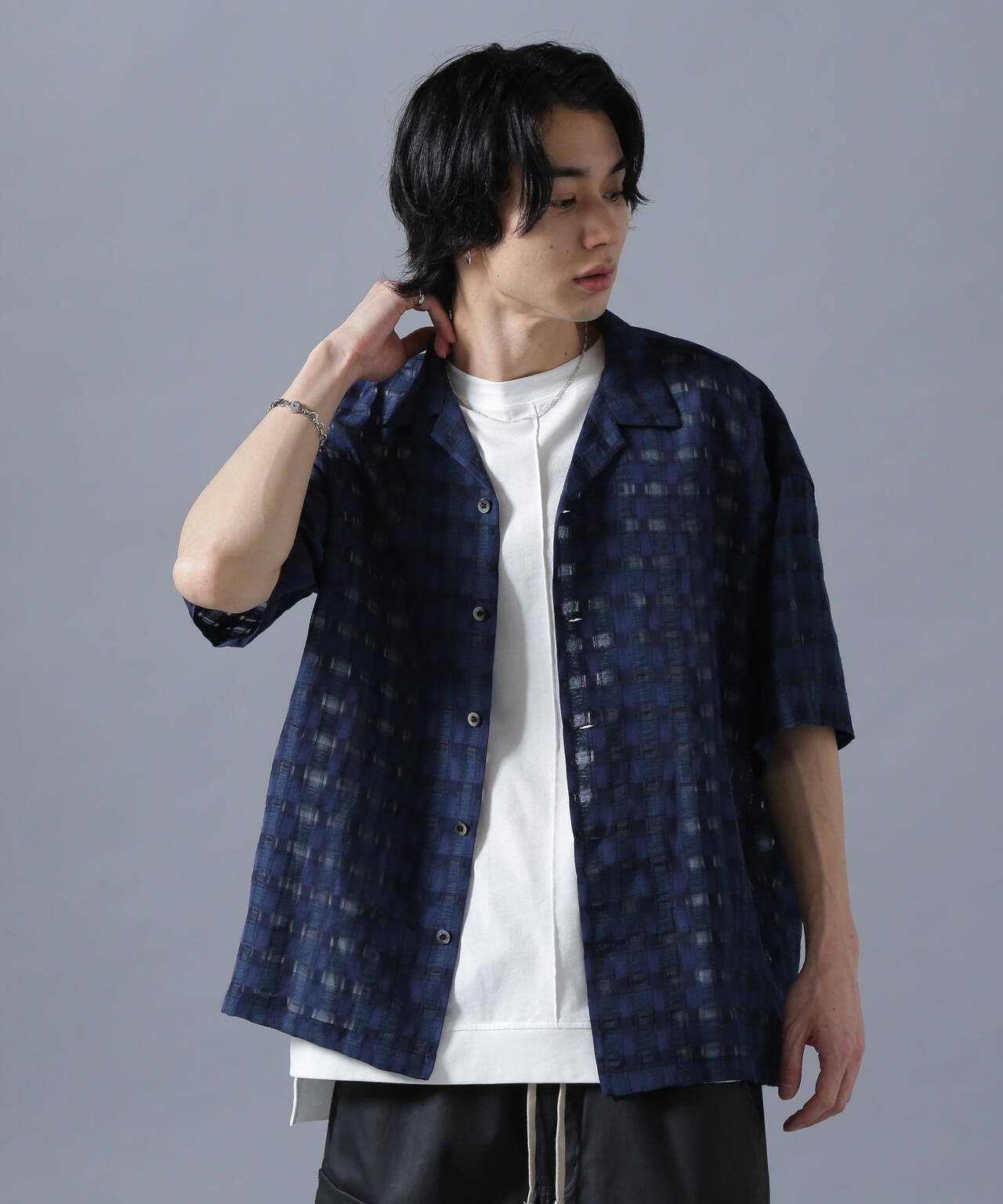 DankeSchon/ダンケシェーン/SHEER CHECK JACQUARED S/S SHIRTS