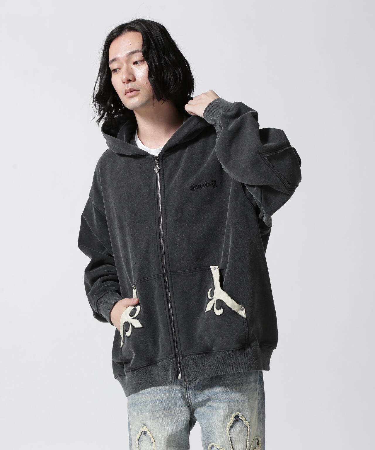 SUPPLIER/【LHP EXCLUSIVE】FLEUR LEATHER PATCH ZIP HOODIE