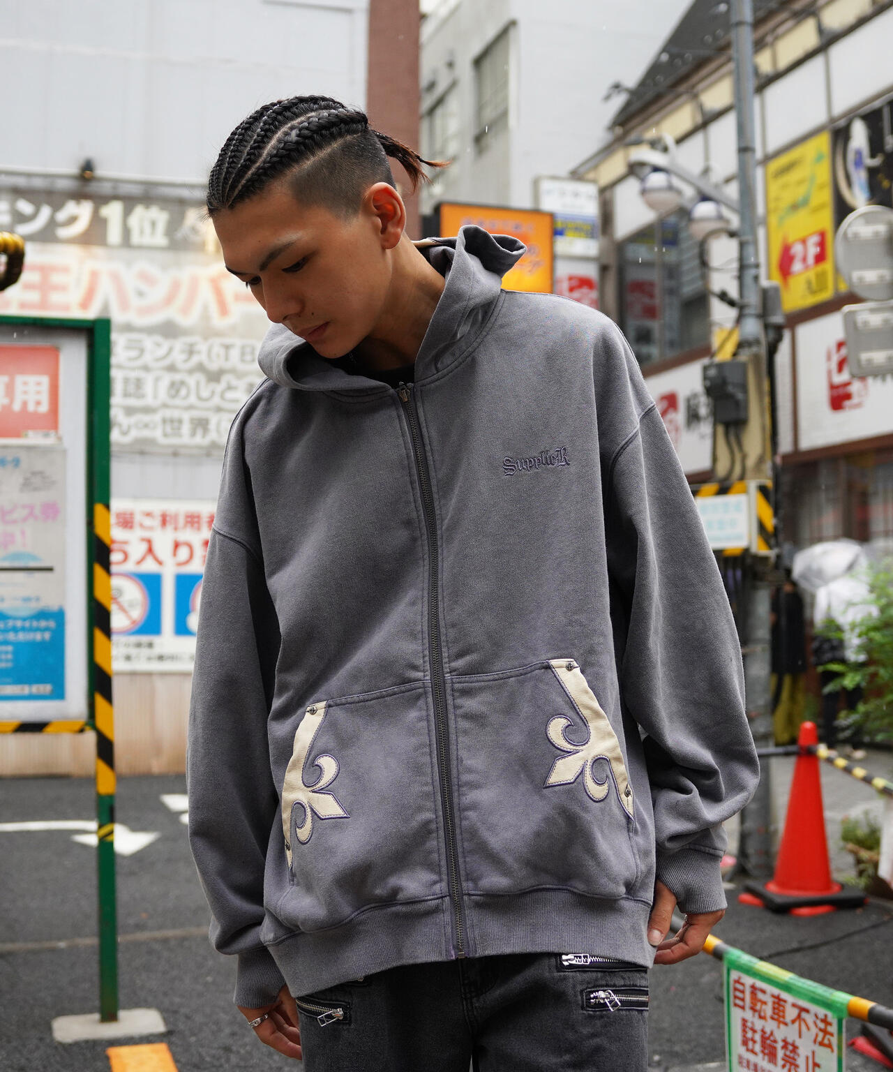 SUPPLIER/【LHP EXCLUSIVE】FLEUR LEATHER PATCH ZIP HOODIE