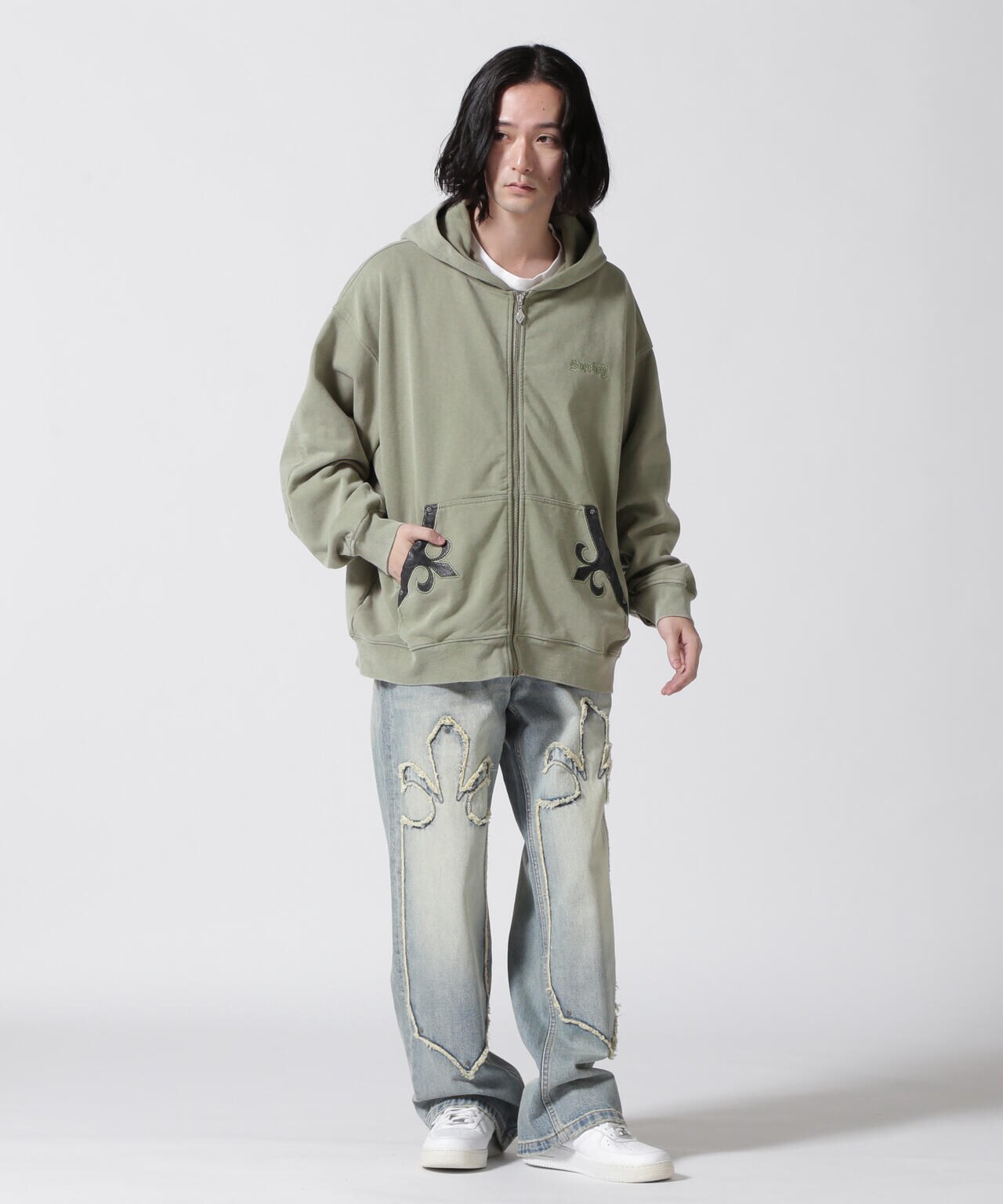SUPPLIER/【LHP EXCLUSIVE】FLEUR LEATHER PATCH ZIP HOODIE