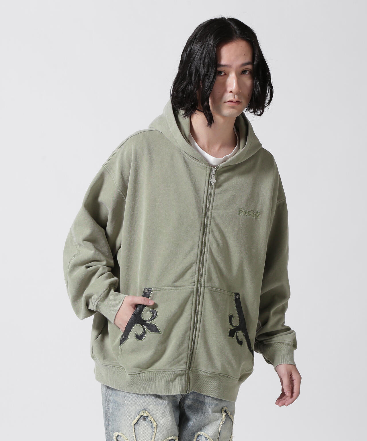 SUPPLIER/【LHP EXCLUSIVE】FLEUR LEATHER PATCH ZIP HOODIE