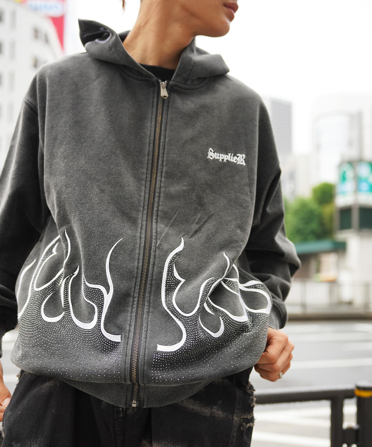 SUPPLIER【LHP WEB限定】FIRE PATTERN RHINESTONE ZIP