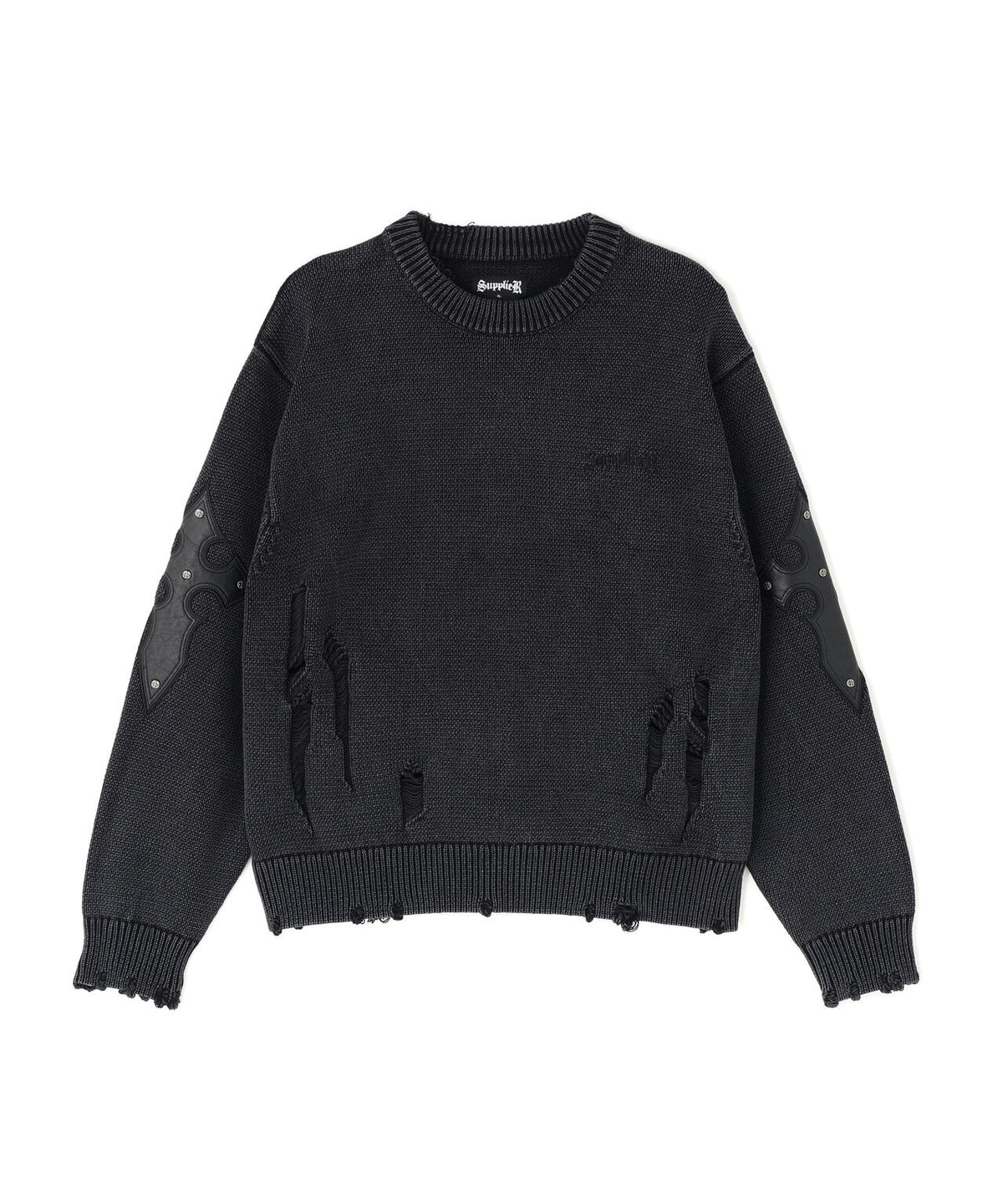 SUPPLIER/サプライヤー/DISTRESSED CROSS LEATHER PATCH KNIT