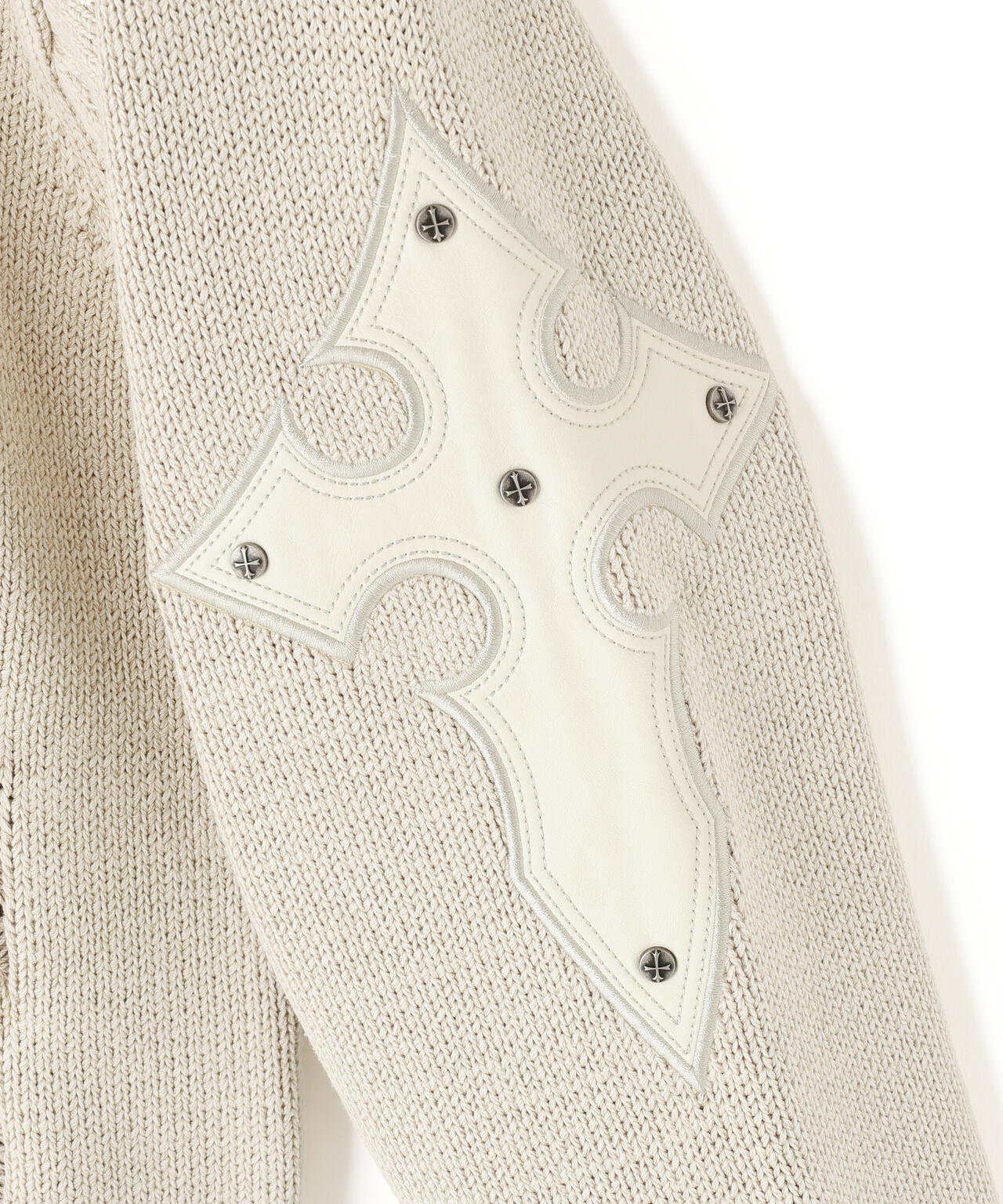 SUPPLIER/サプライヤー/DISTRESSED CROSS LEATHER PATCH KNIT