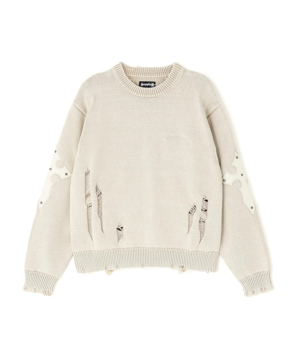 SUPPLIER/サプライヤー/DISTRESSED CROSS LEATHER PATCH KNIT