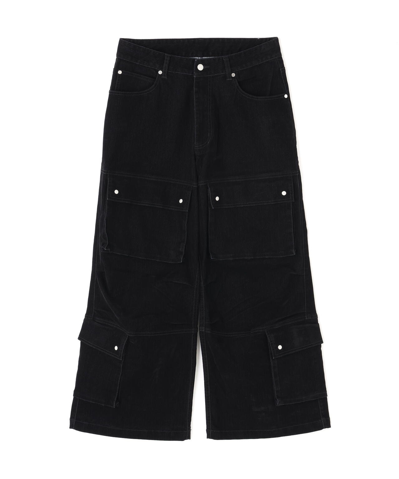 DankeSchon/ダンケシェーン/FLOCKY DENIM FLARE CARGO PANTS
