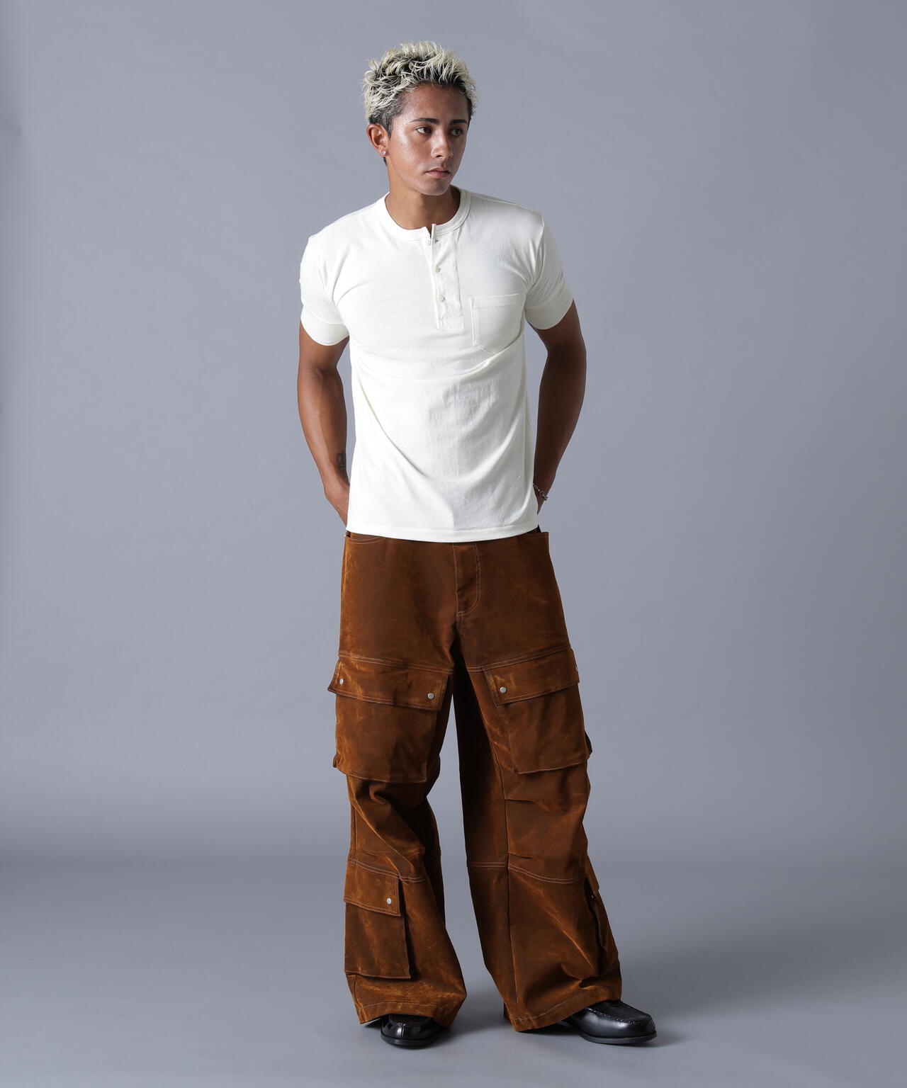 DankeSchon/ダンケシェーン/FLOCKY DENIM FLARE CARGO PANTS