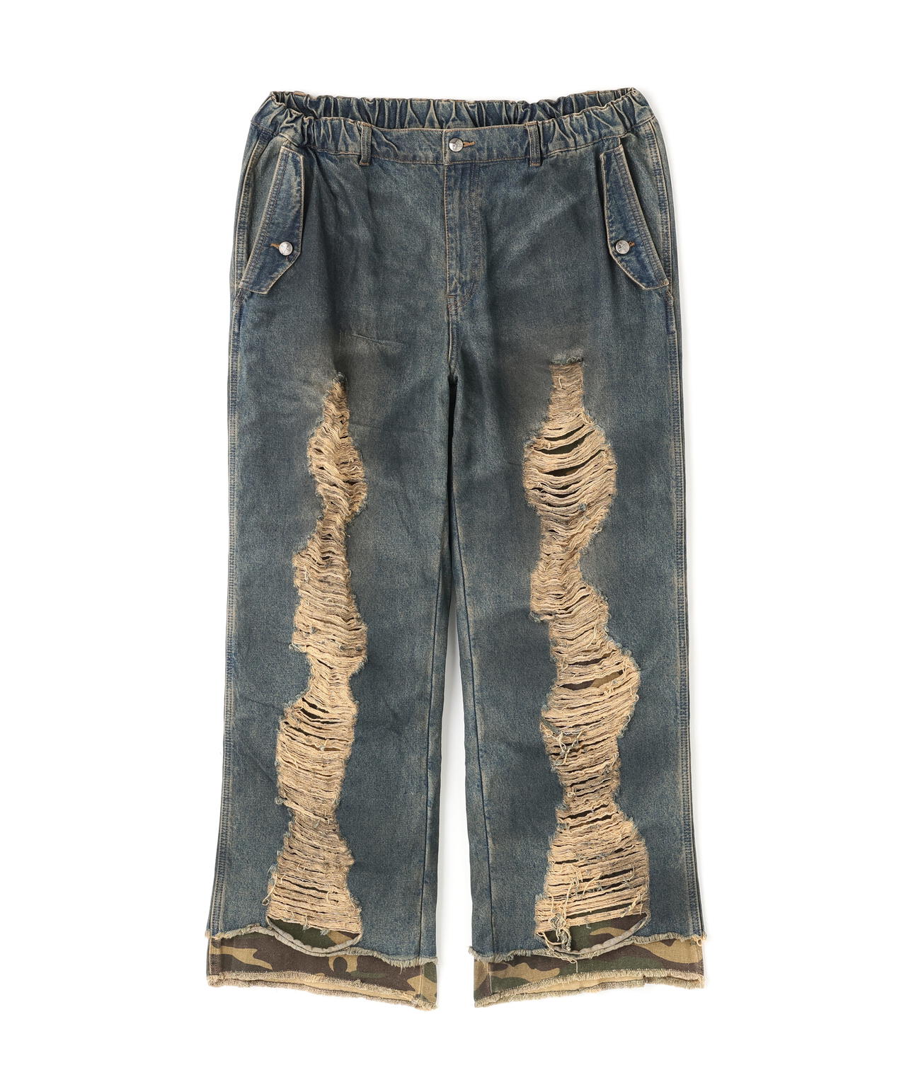 エルエイチピー（LHP）/NOT4NERD／ノットフォーナード／CAMO LAYERED DESTROYED DENIM PA NOT4NERD/ノットフォーナード/CAMO LAYERED DESTROYED DENIM PANTS