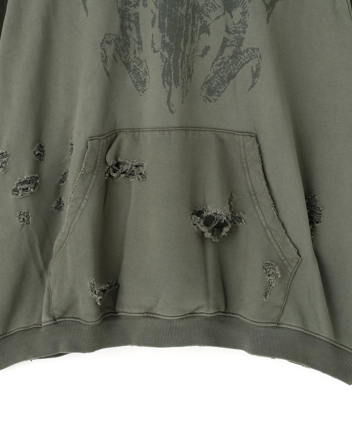 NOT4NERD/ノットフォーナード/DESTROYED PIGMENT GOAT PULLOVER HOODIE