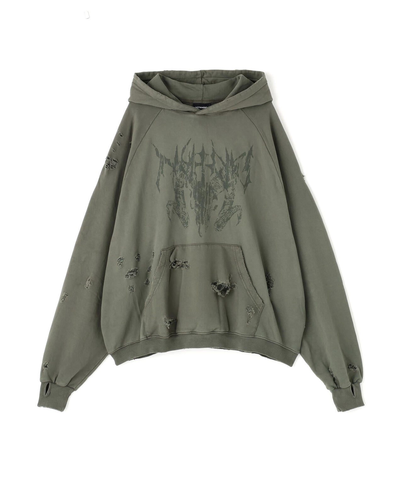 NOT4NERD/ノットフォーナード/DESTROYED PIGMENT GOAT PULLOVER HOODIE