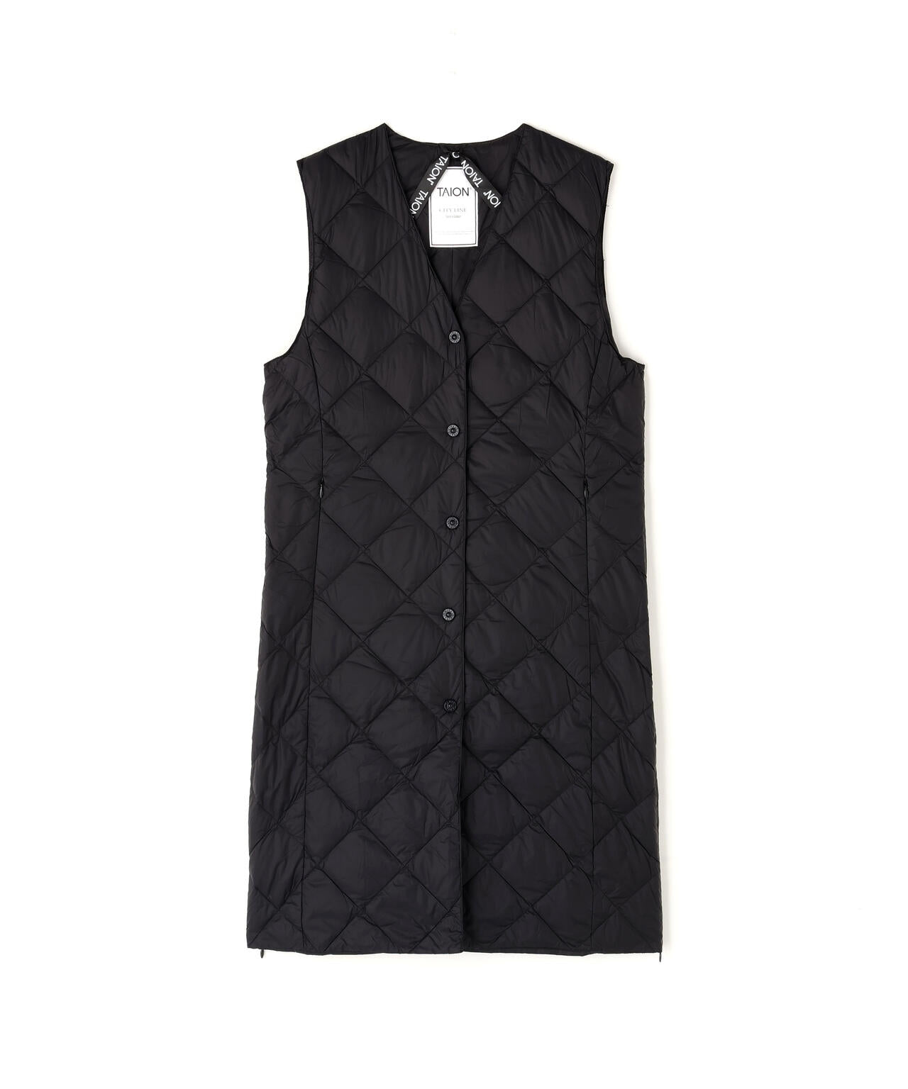 TAION/タイオン/SINGLE SNAP BUTTON V NECK LONG DOWN GILET【WOMEN】