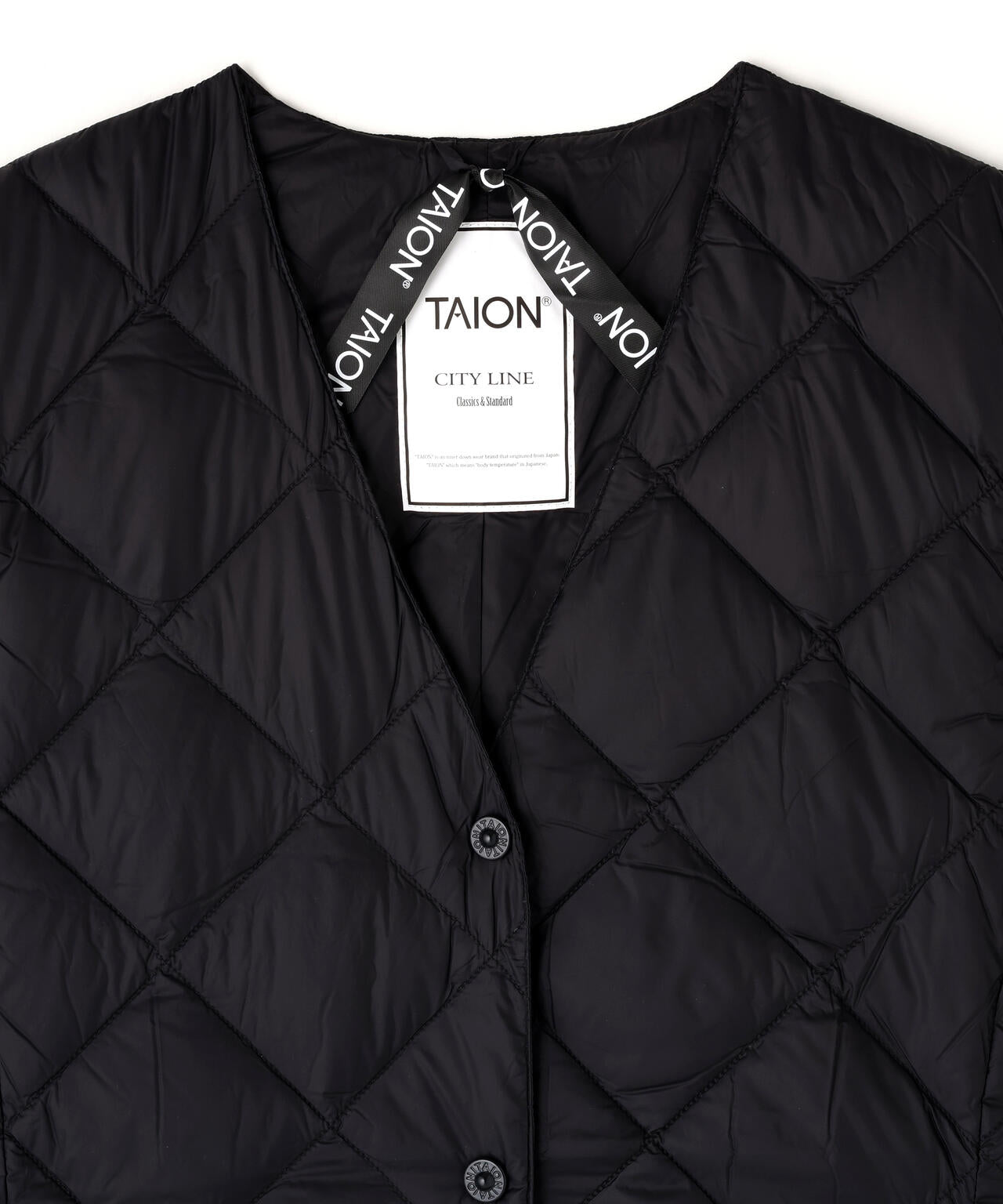 TAION/タイオン/SINGLE SNAP BUTTON V NECK LONG DOWN GILET【WOMEN】