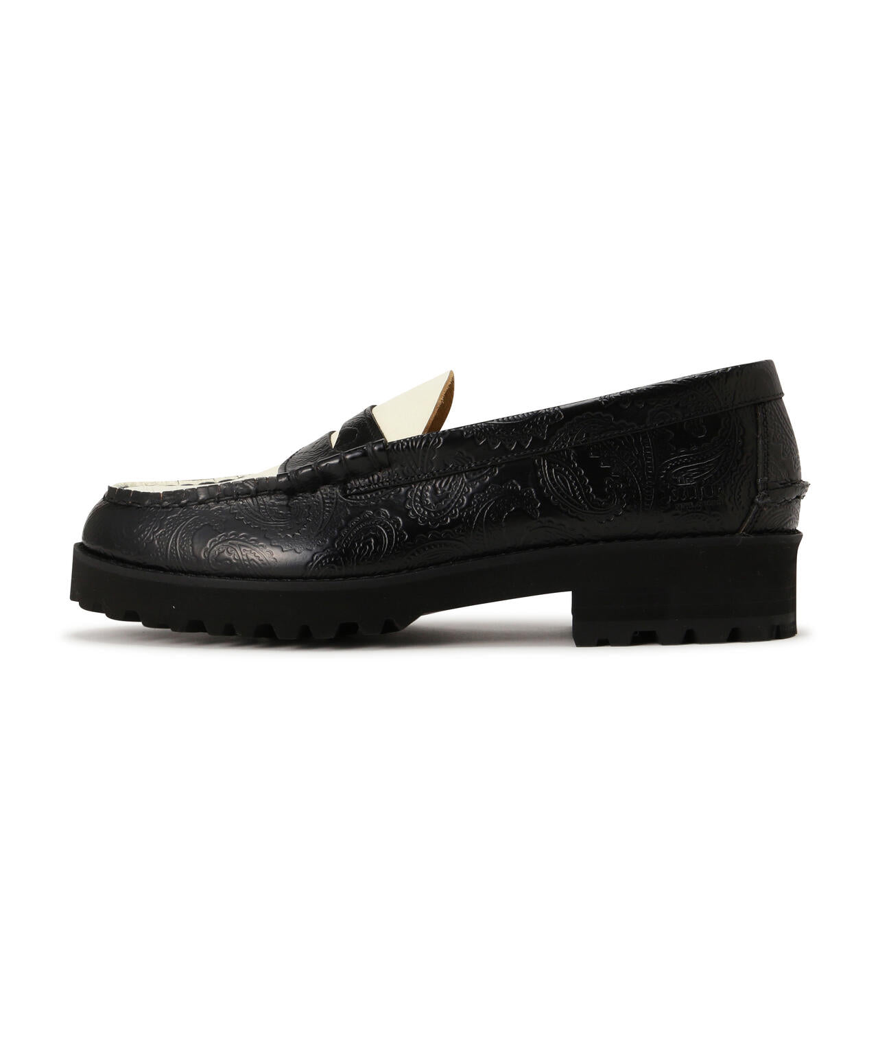 The Kenford Fineshoes/PAISLEY TANK SOLE LOAFERS BLACK×WHITE