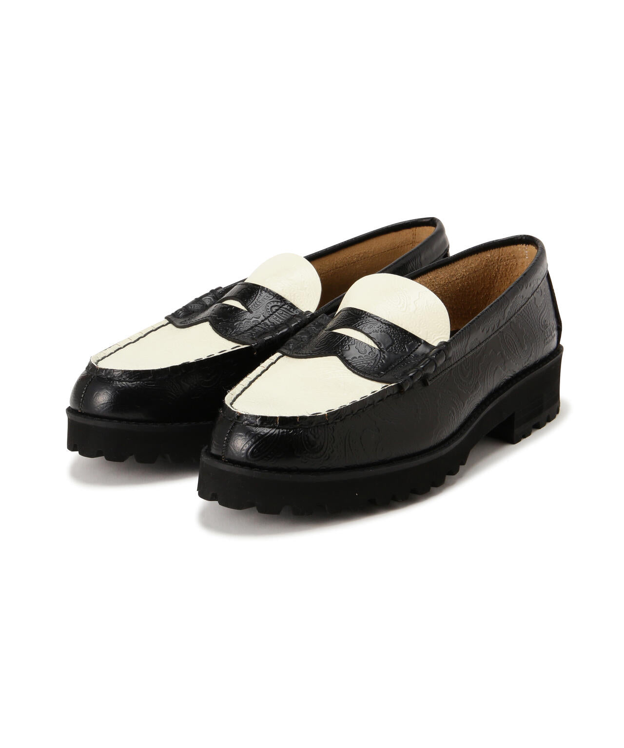 The Kenford Fineshoes/PAISLEY TANK SOLE LOAFERS BLACK×WHITE