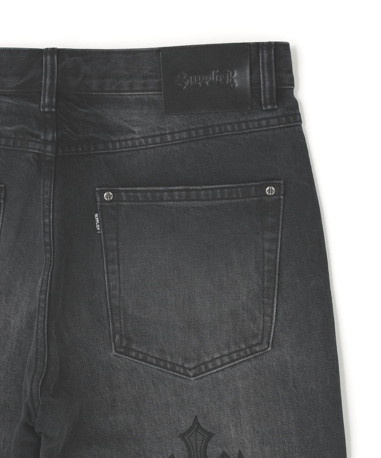 SUPPLIER/サプライヤー/Multiple Cross Leather Patch Baggy Denim