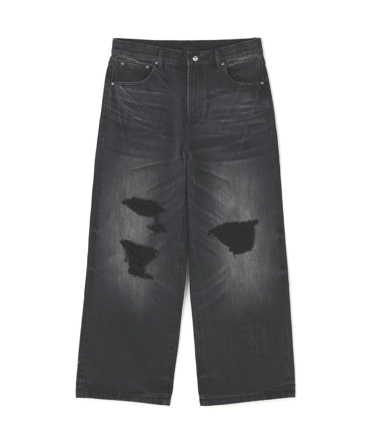 SUPPLIER/サプライヤー/Multiple Cross Leather Patch Baggy Denim