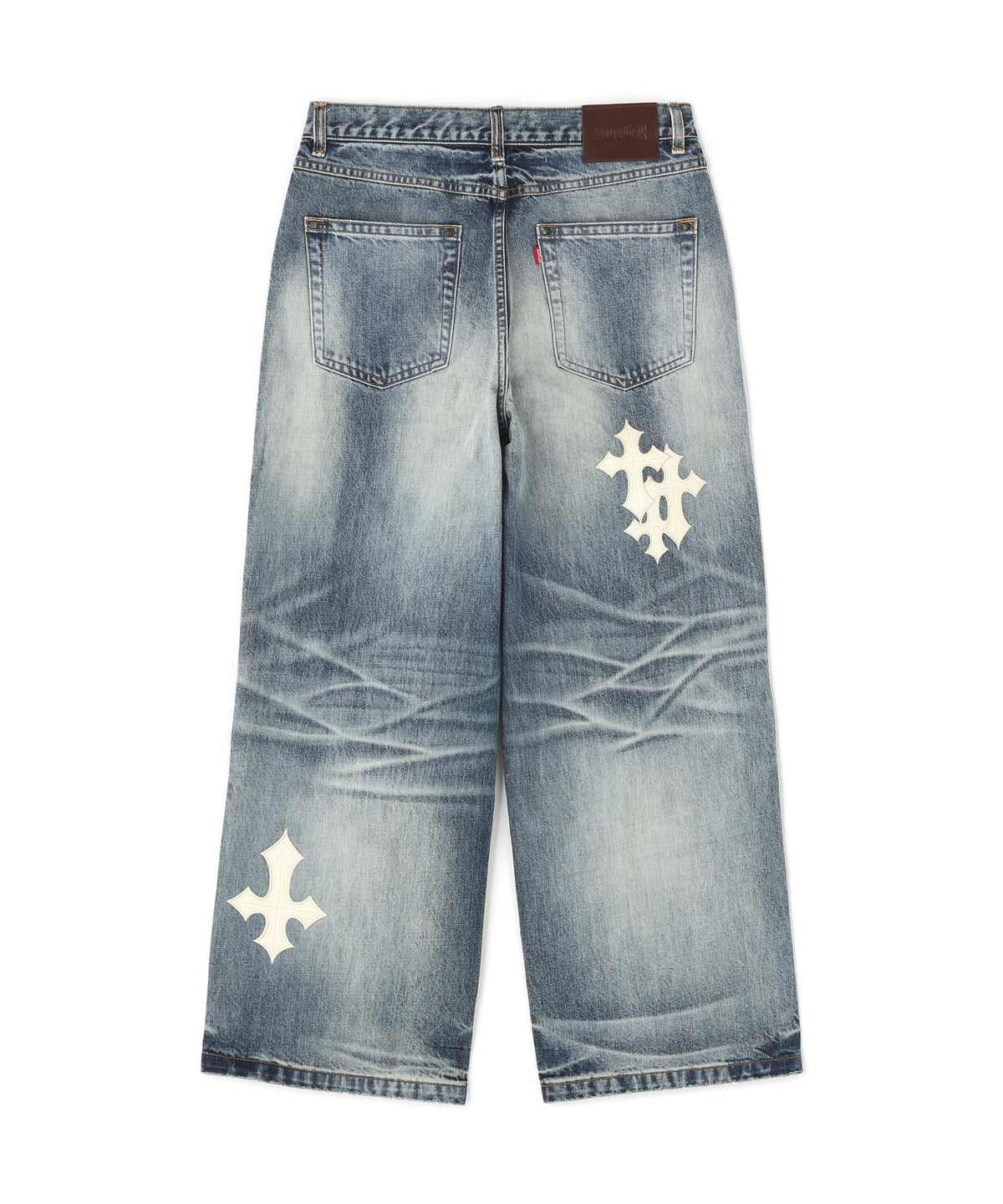 SUPPLIER/サプライヤー/Multiple Cross Leather Patch Baggy Denim