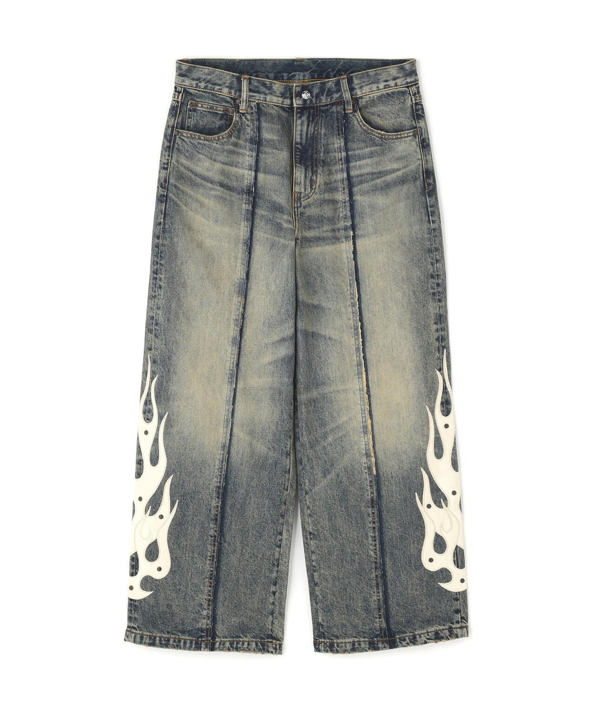 SUPPLIER/サプライヤー/Fire Tribal Leather Patch Baggy Denim