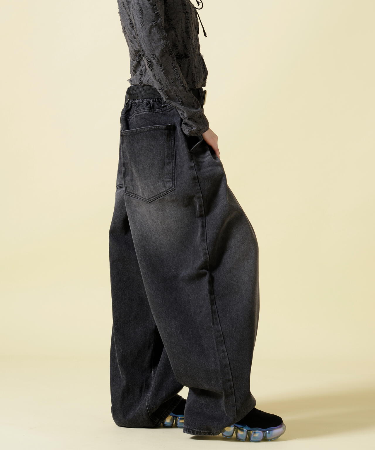 SIS/エスアイエス/Washed Denim Wide Pants Black
