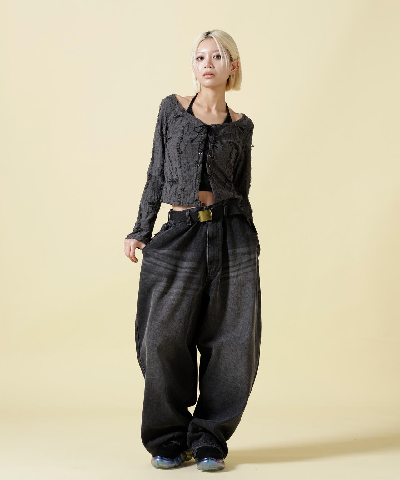 SIS/エスアイエス/Washed Denim Wide Pants Black