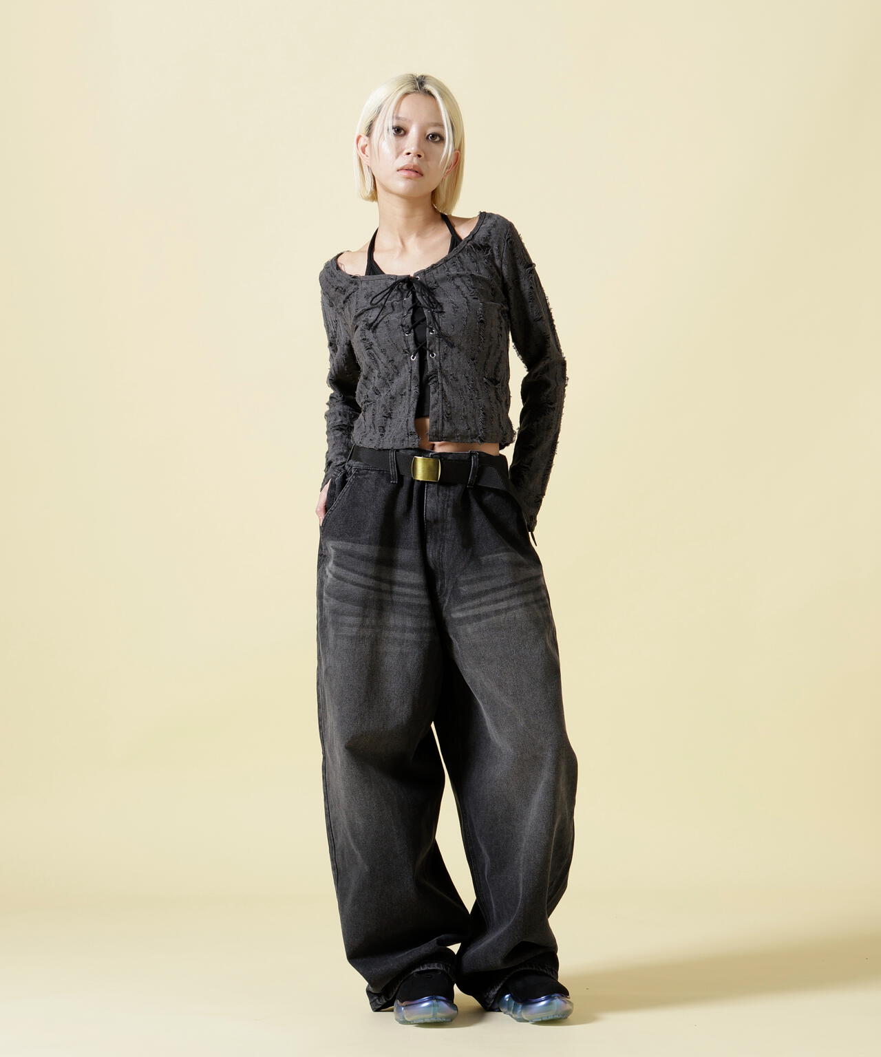 SIS/エスアイエス/Washed Denim Wide Pants Black
