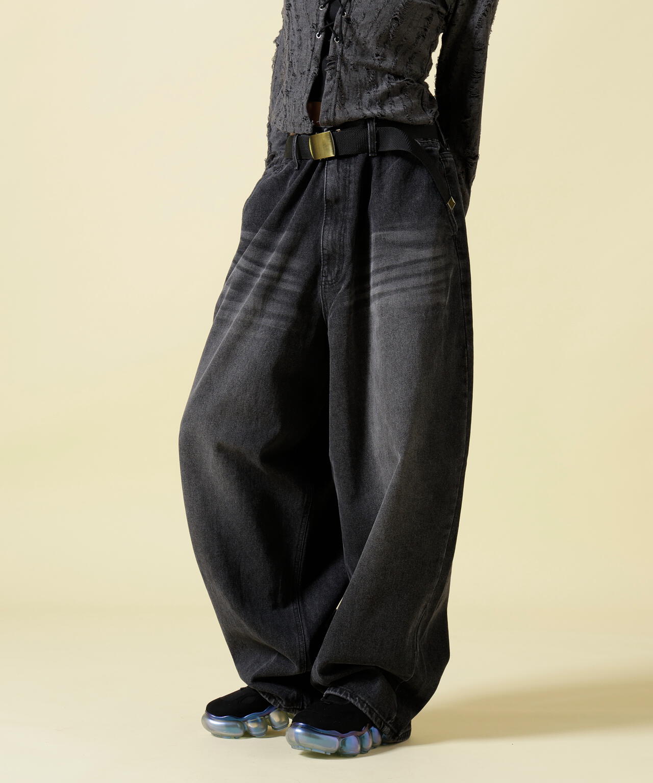 SIS/エスアイエス/Washed Denim Wide Pants Black