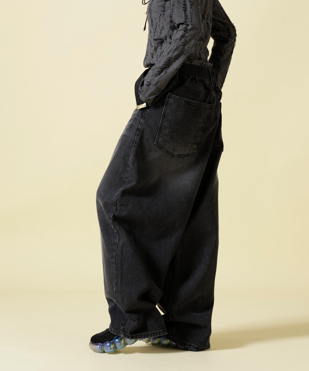 SIS/エスアイエス/Washed Denim Wide Pants Black