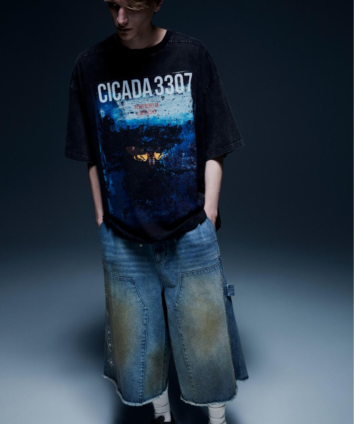 DankeSchon/ダンケシェーン/STUDS W-KNEE SHORTS DENIM