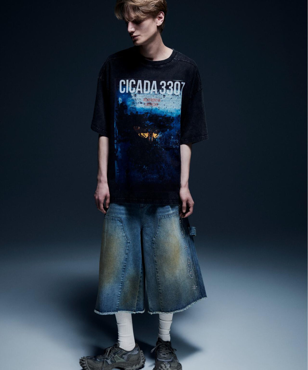 DankeSchon/ダンケシェーン/STUDS W-KNEE SHORTS DENIM