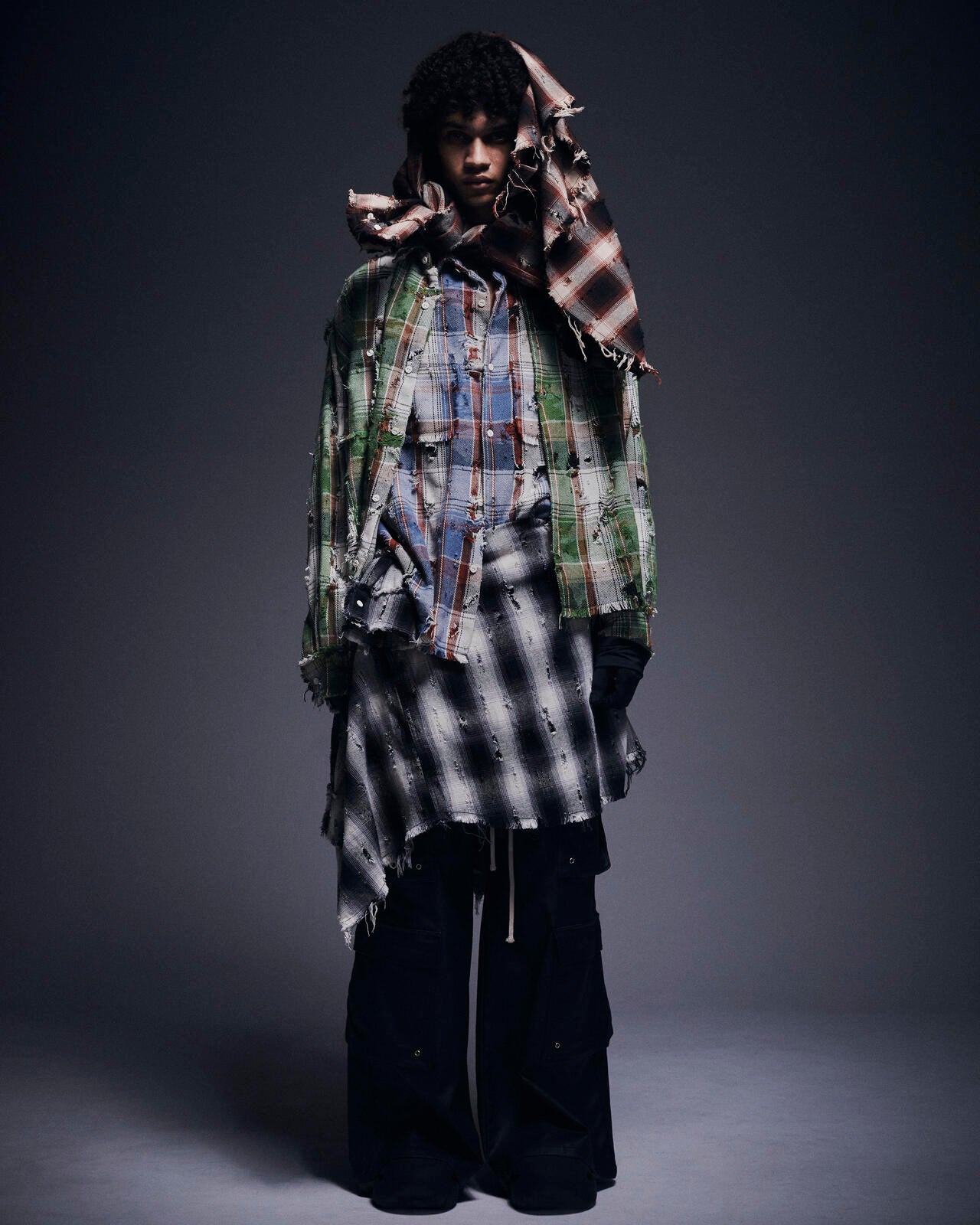 DankeSchon/ダンケシェーン/DAMAGE CAMO CHECK L/S SHIRTS