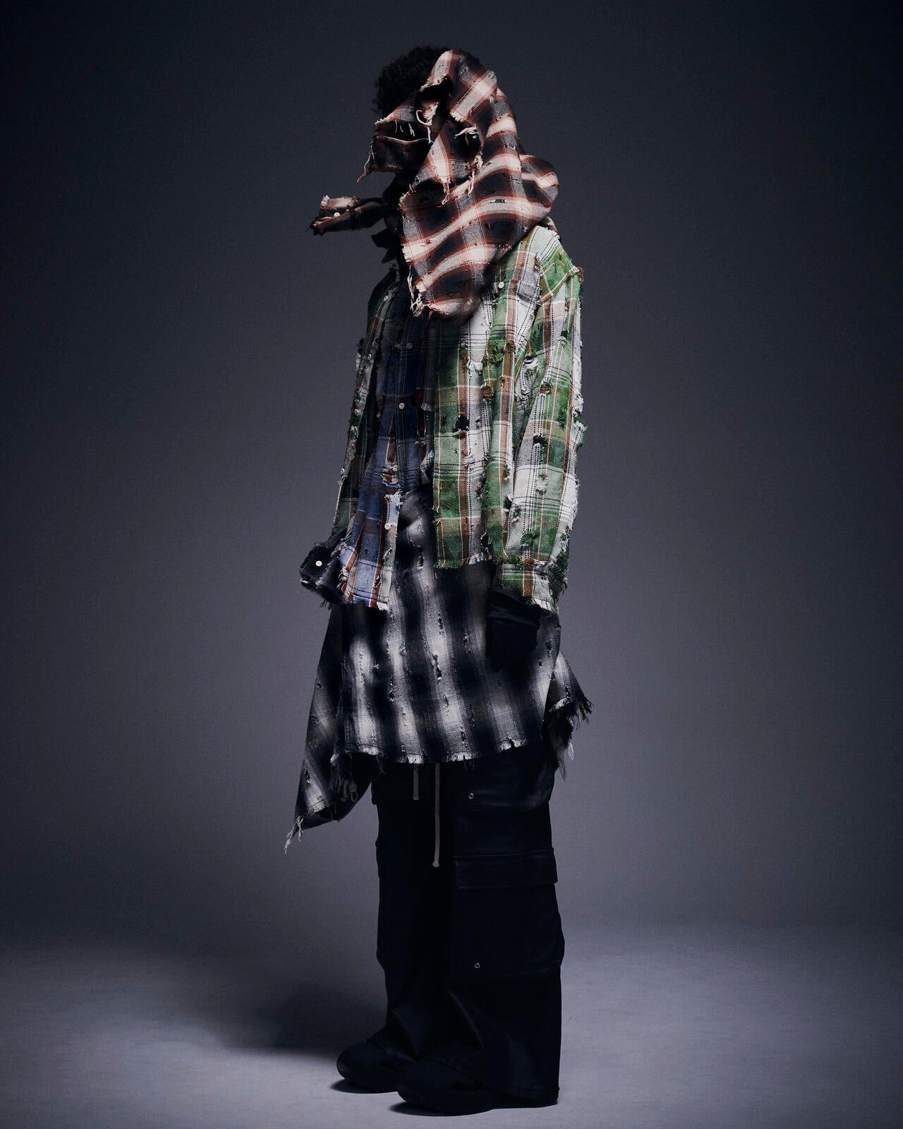 DankeSchon/ダンケシェーン/DAMAGE CAMO CHECK L/S SHIRTS