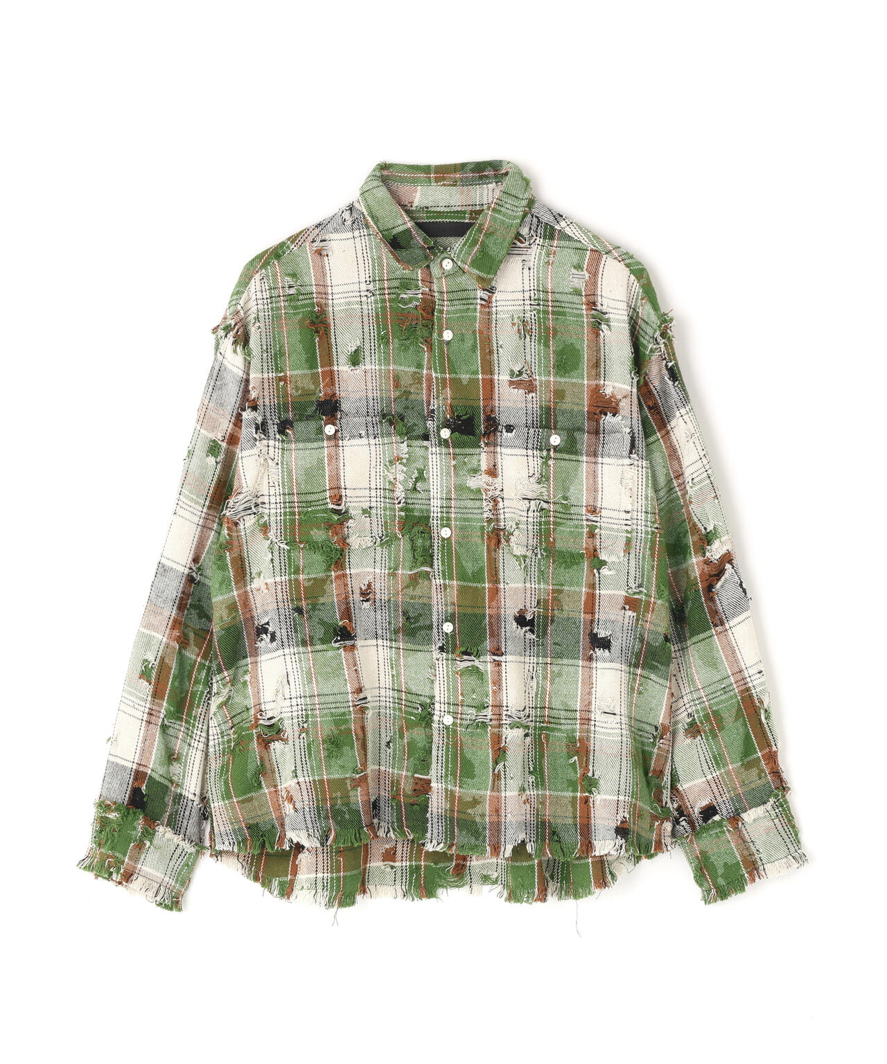 DankeSchon/ダンケシェーン/DAMAGE CAMO CHECK L/S SHIRTS