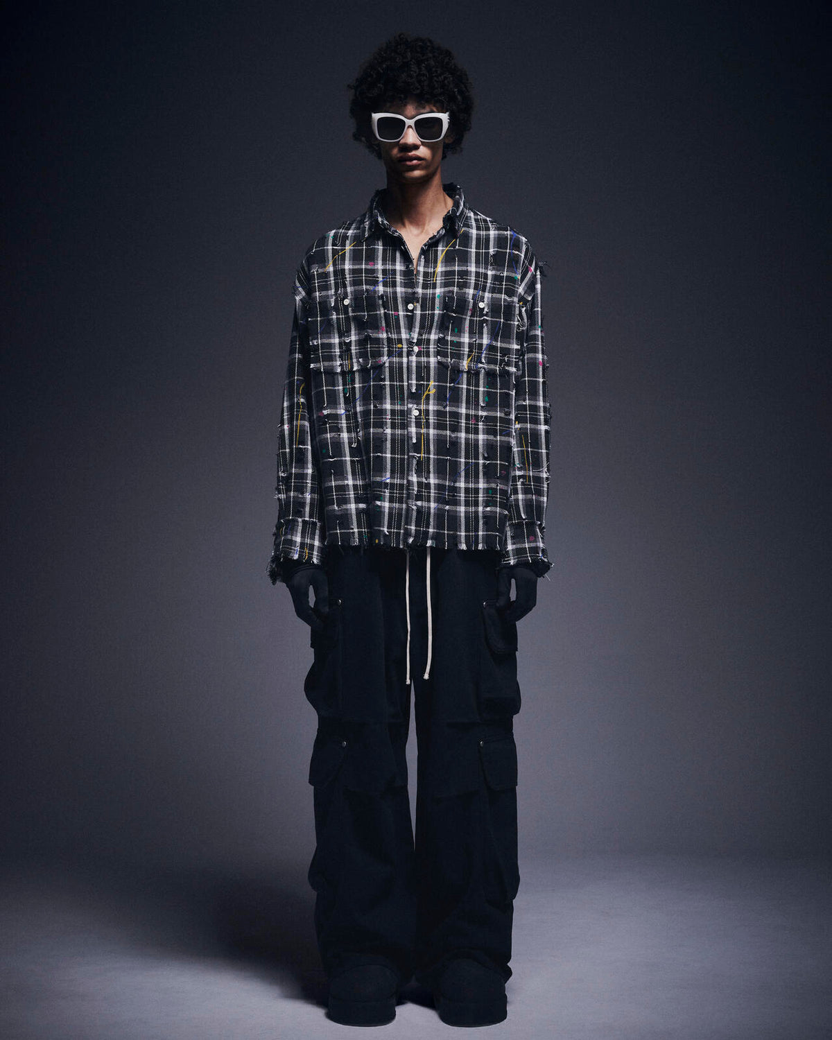 DankeSchon/ダンケシェーン/DAMAGE PAINT CHECK L/S SHIRTS